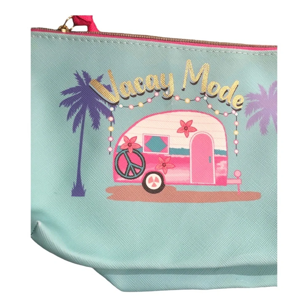 2pack blue vacay mode makeup cosmetics bag pouch case‎ new FREE